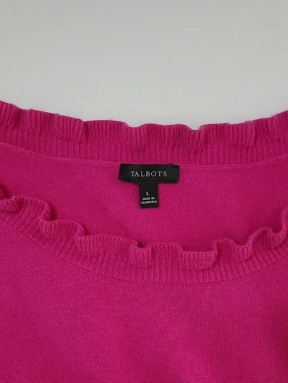 Talbots Cranberry/Magenta Ruffled Crewneck Lightweight Sweater size Large